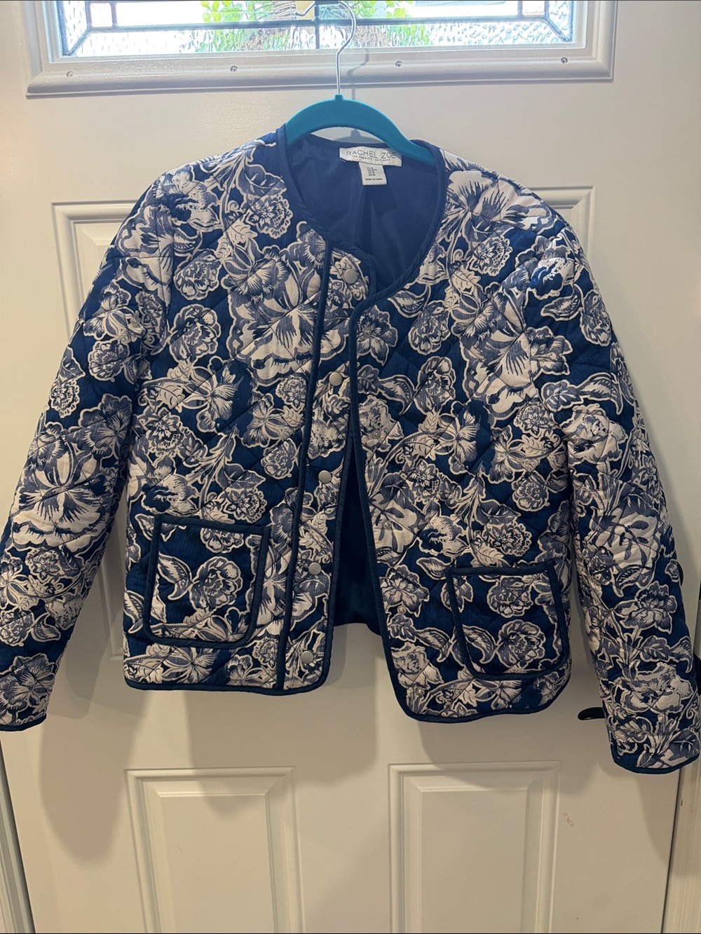 Rachel Zoe Navy Floral Quilted Bomber Jacket